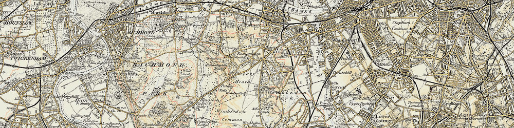 Old map of Putney Heath in 1897-1909