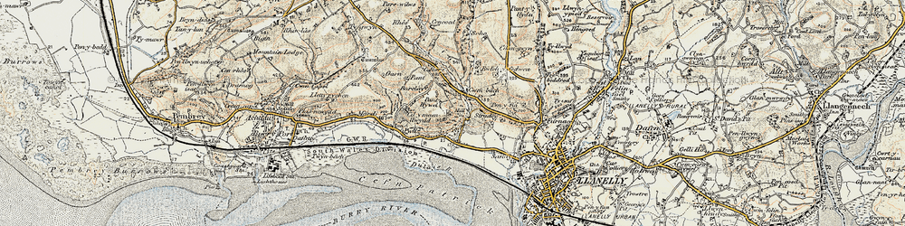 Old map of Afon Dulais in 1900-1901