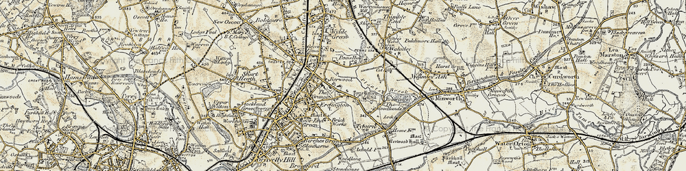 Old map of Pype Hayes in 1901-1902