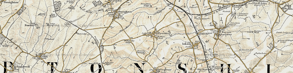 Old map of Pytchley in 1901-1902