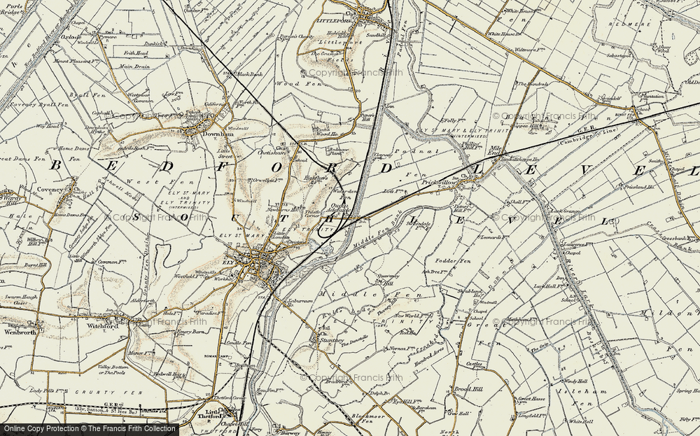 Old Map of Historic Map covering Bedford Level (South Level) in 1901