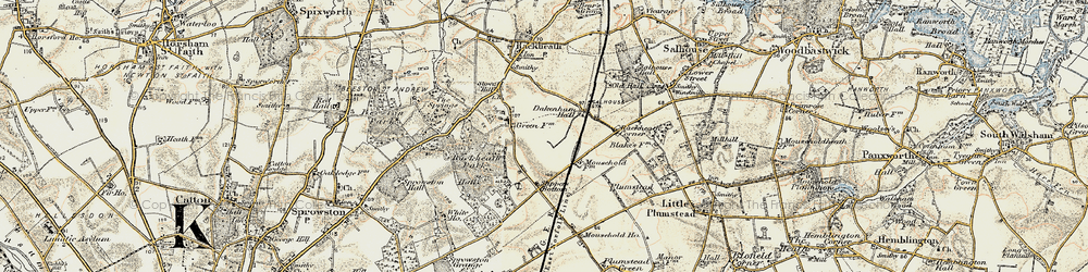 Old map of Rackheath in 1901-1902