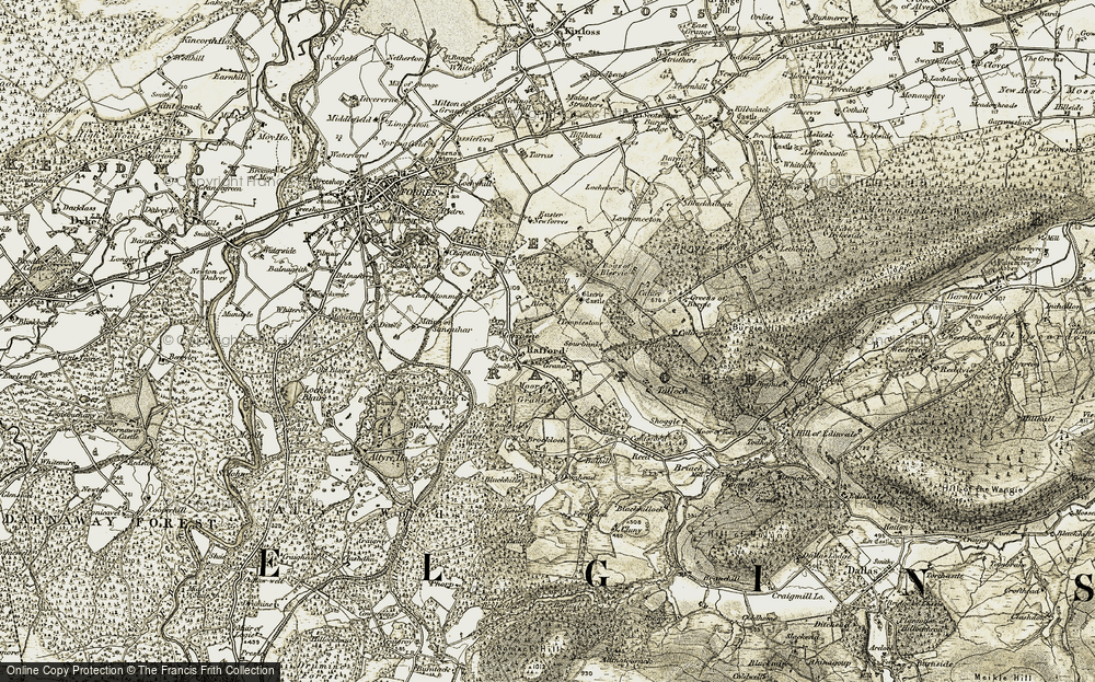 Old Map of Historic Map covering Blervie House in 1910-1911