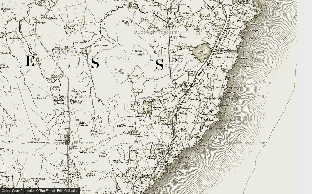 Old Map of Historic Map covering Battle Moss in 1912