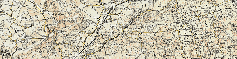 Old map of Rake Common in 1897-1900