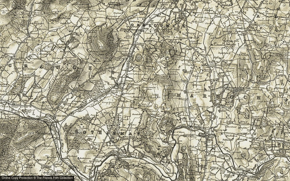 Old Map of Historic Map covering Brae of Crombie in 1910