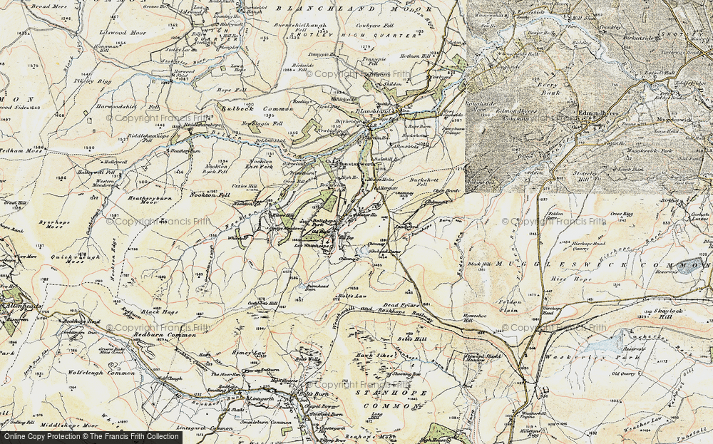 Old Map of Historic Map covering Burnhope Dam in 1901-1904