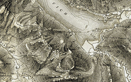 Old map of Allt Liònogan in 1908-1909