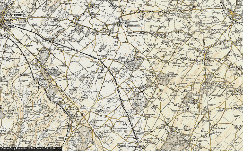 Old Map of Historic Map covering Ratling Court in 1898-1899