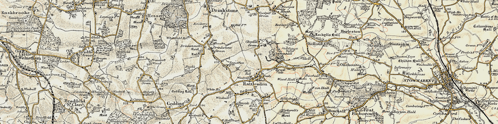 Old map of Rattlesden in 1899-1901
