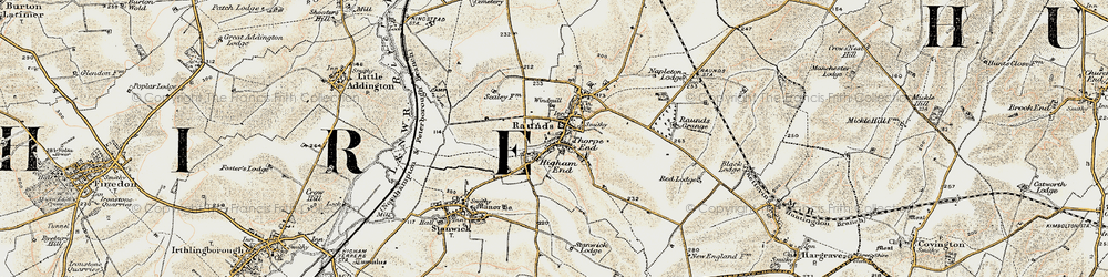 Old map of Raunds in 1901