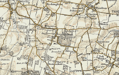 Old map of Raveningham in 1901-1902