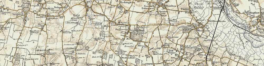 Old map of Raveningham in 1901-1902
