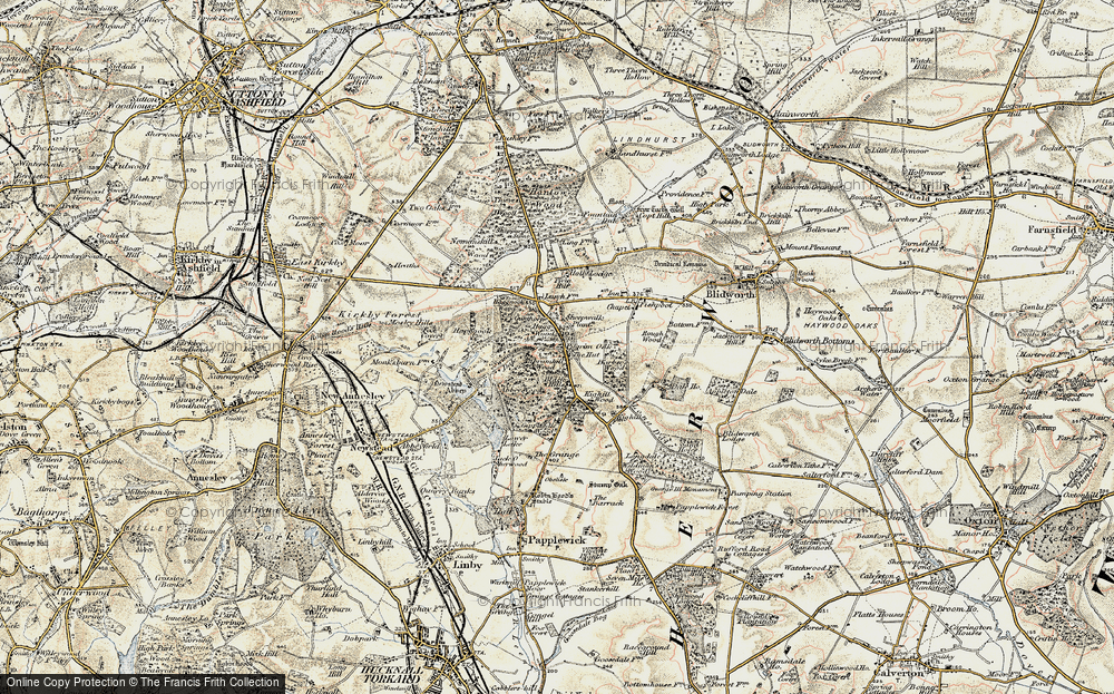 Old Map of Historic Map covering Newstead Abbey in 1902-1903