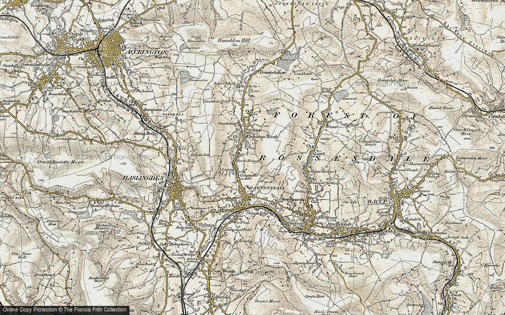 OLD ORDNANCE SURVEY MAP RAWTENSTALL 1908 CONSTABLE LEE CHAPEL HILL OAK MOUNT 