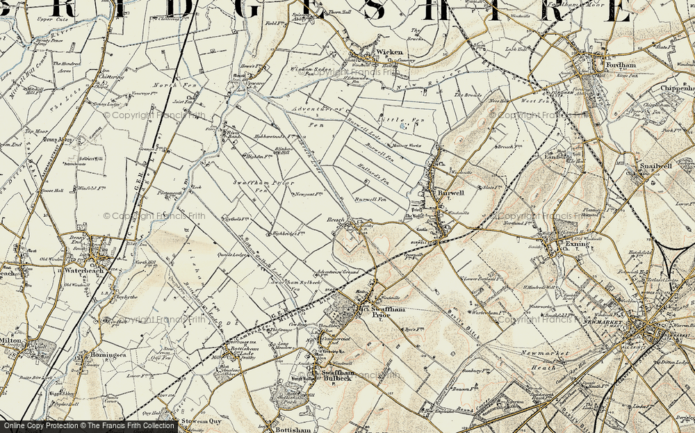 Old Map of Historic Map covering Burwell Fen in 1901