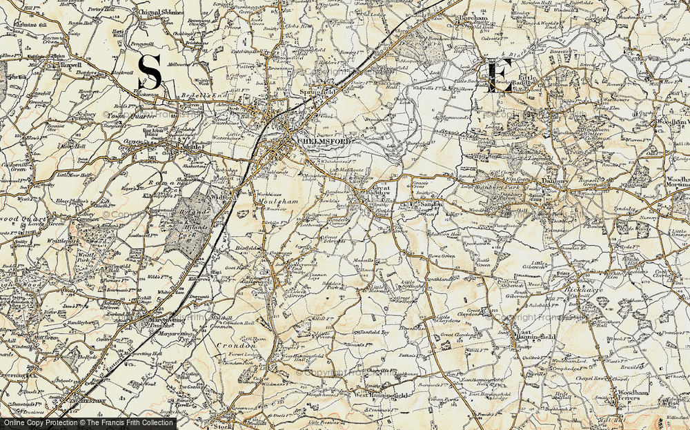 Old Map of Historic Map covering Galleywood Hall in 1898