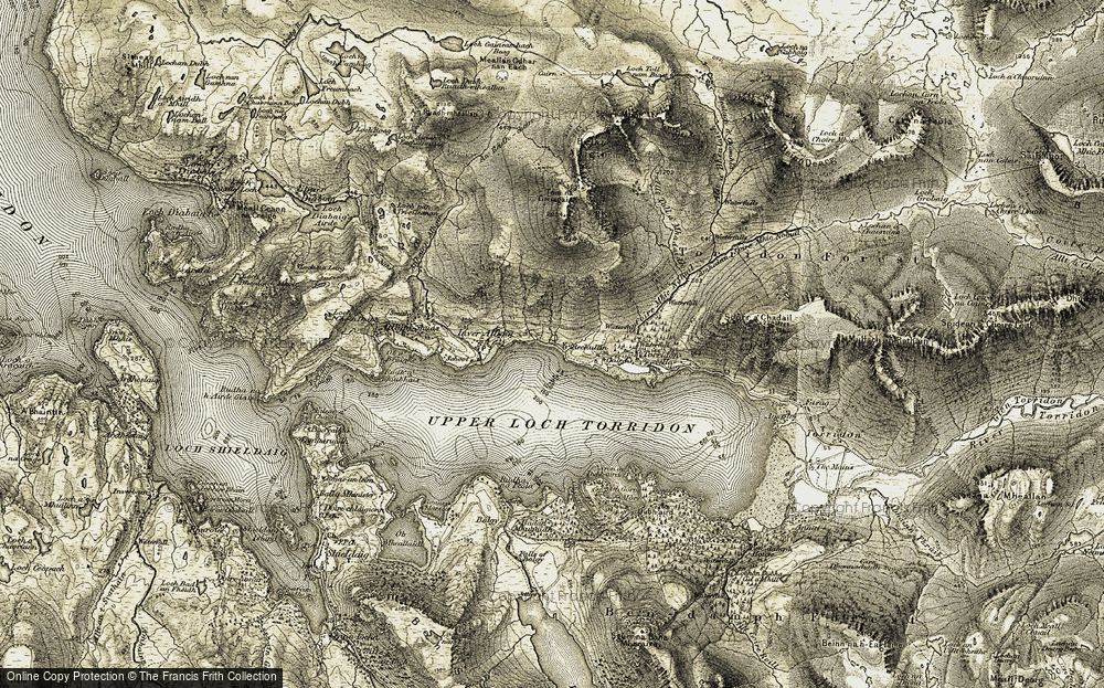 Old Map of Historic Map covering Allt Toll a' Mhadaidh in 1908-1909