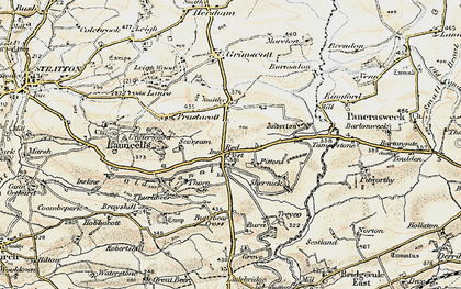 Old map of Launcells Barton in 1900