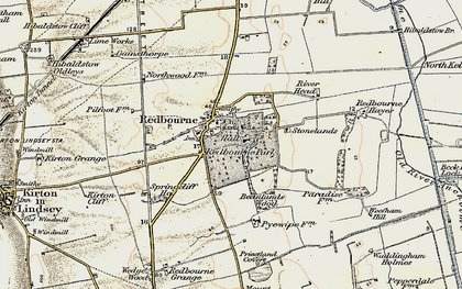Old map of Redbourne in 1903-1908