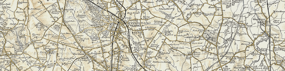 Old map of Reddicap Heath in 1901-1902