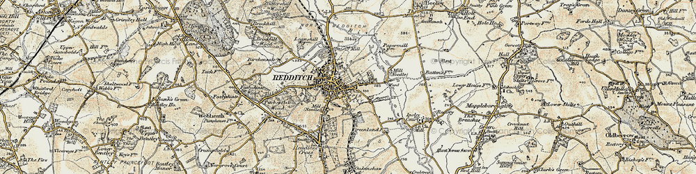 Old map of Redditch in 1901-1902