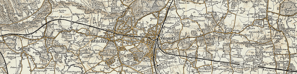 Old map of Redhill in 1898-1909