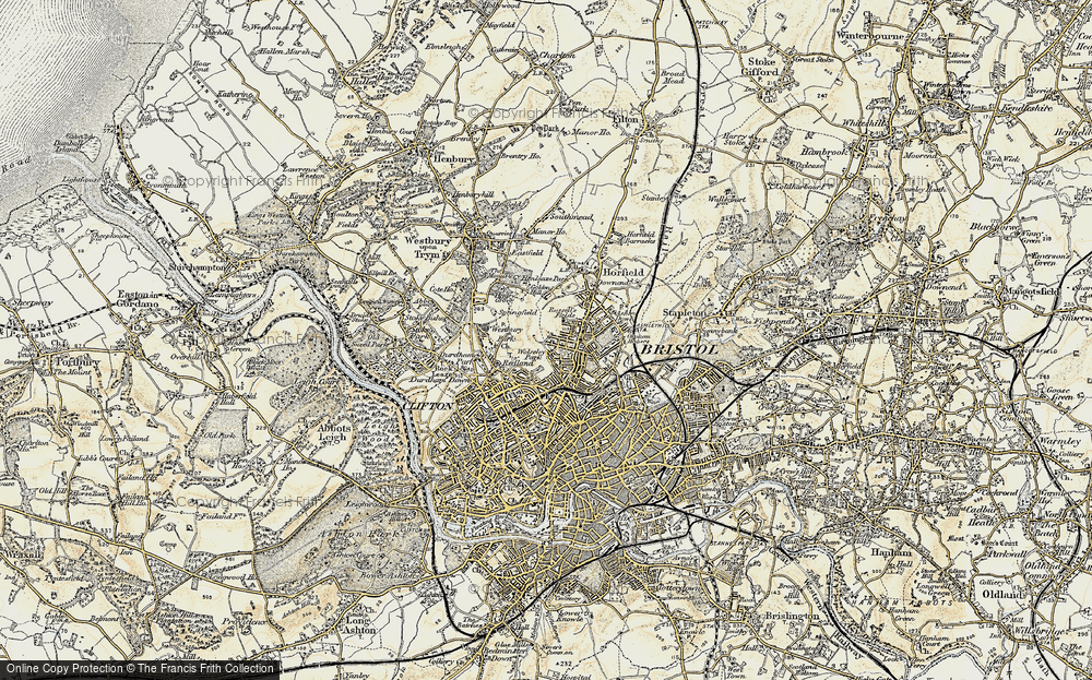 OLD ORDNANCE SURVEY MAP BRISTOL REDLAND 1902 WESTBURY PARK BISHOPSTON DOWNSIDE 