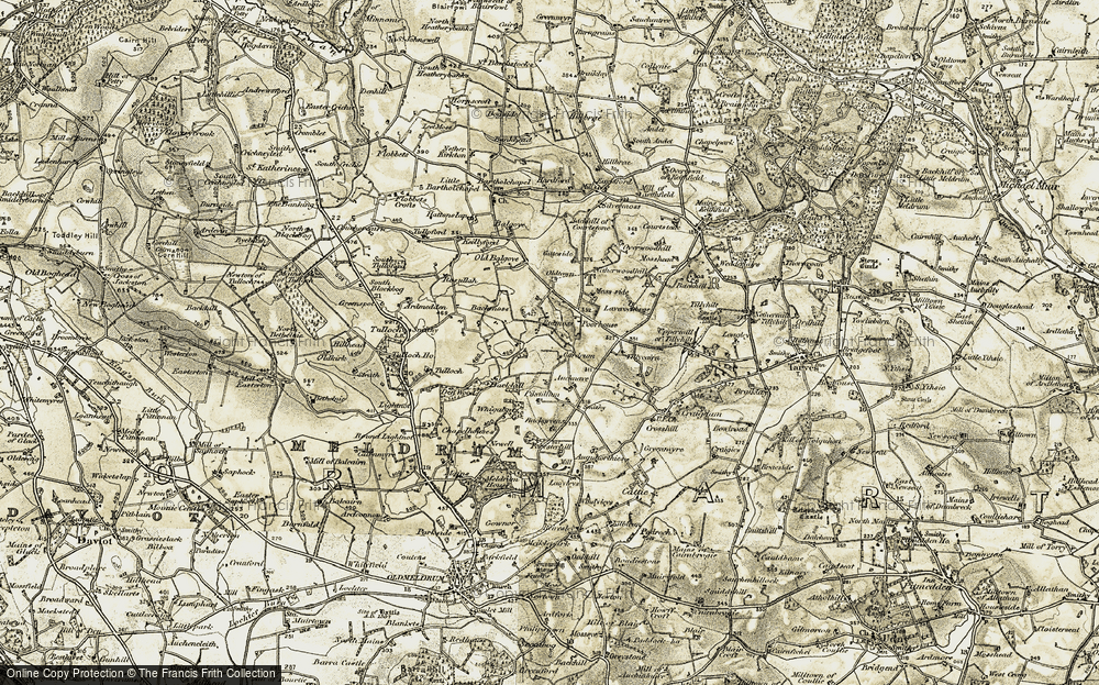 Old Map of Historic Map covering Auchnieve in 1909-1910