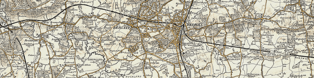Old map of Reigate in 1898-1909