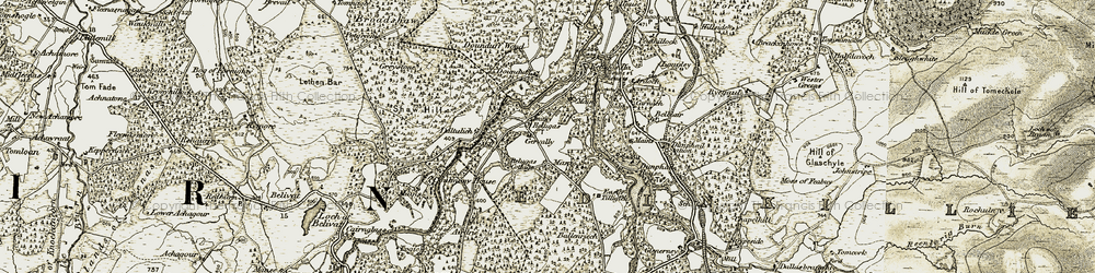 Old map of Auchnagairn in 1910-1911