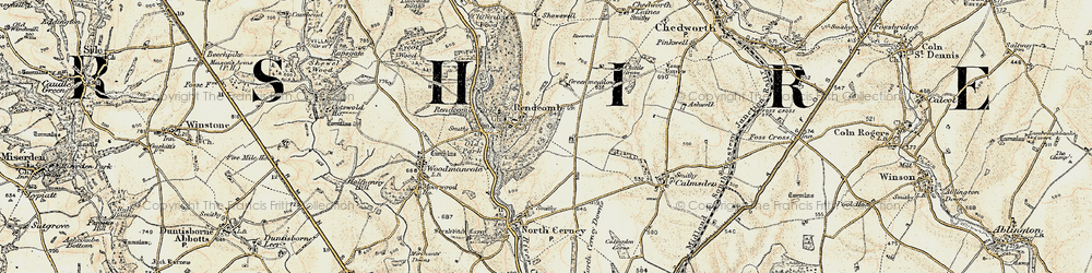Old map of Rendcomb in 1898-1899