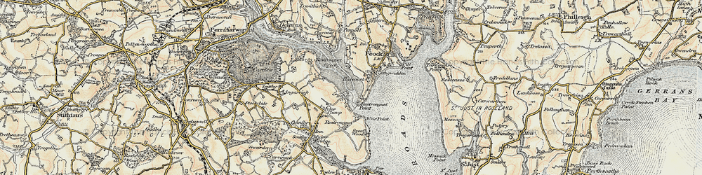 Old map of Restronguet Passage in 1900