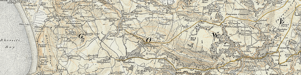 Old map of Reynoldston in 1900-1901