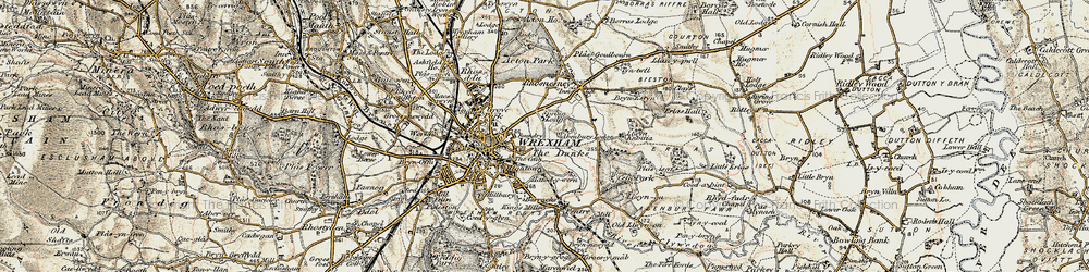 Old map of Rhosnesni in 1902