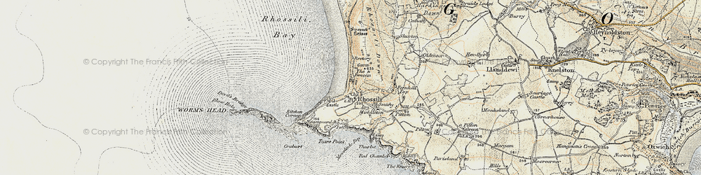 Old map of Rhossili in 1900-1901