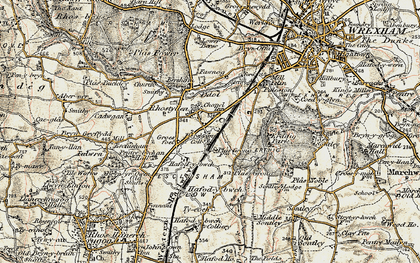 Old map of Rhostyllen in 1902