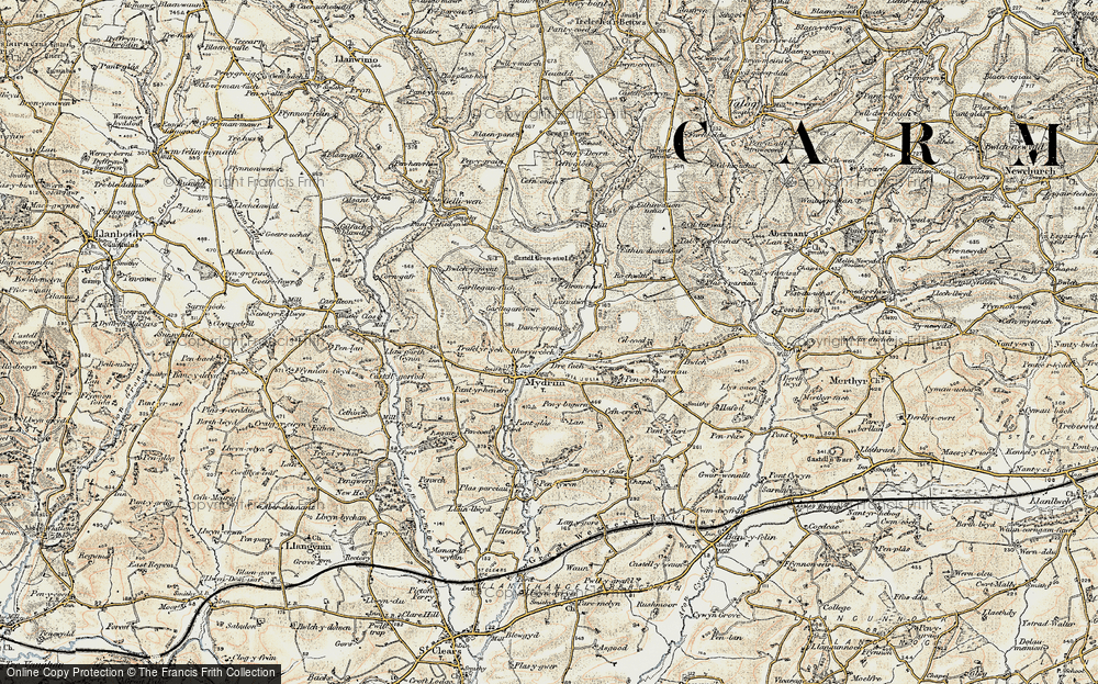 Old Map of Historic Map covering Brynwl in 1901