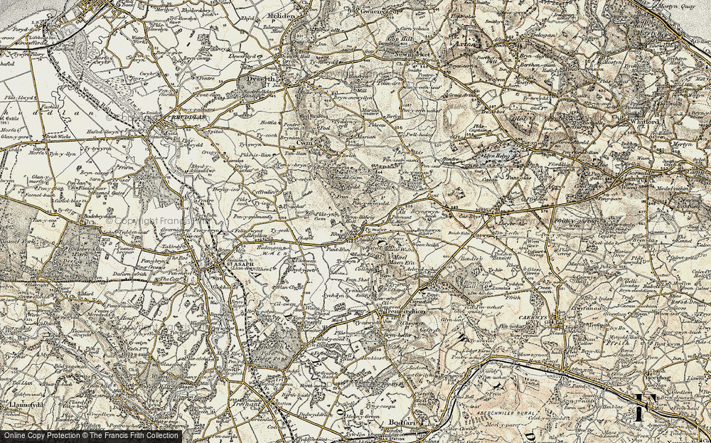 Old Map of Historic Map covering Brynllithrig Hall in 1902-1903