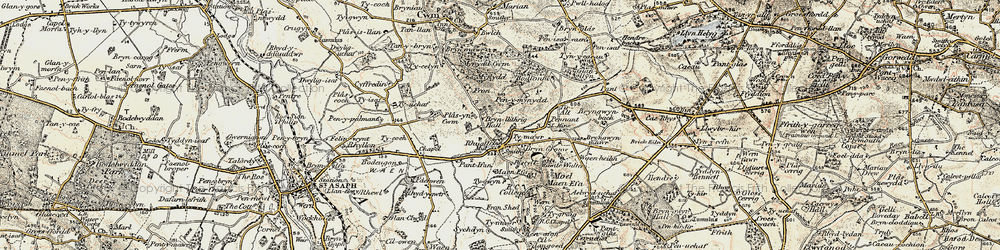 Old map of Brynllithrig Hall in 1902-1903