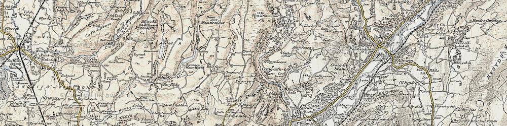 Old map of Banc Darren-fawr in 1900-1901