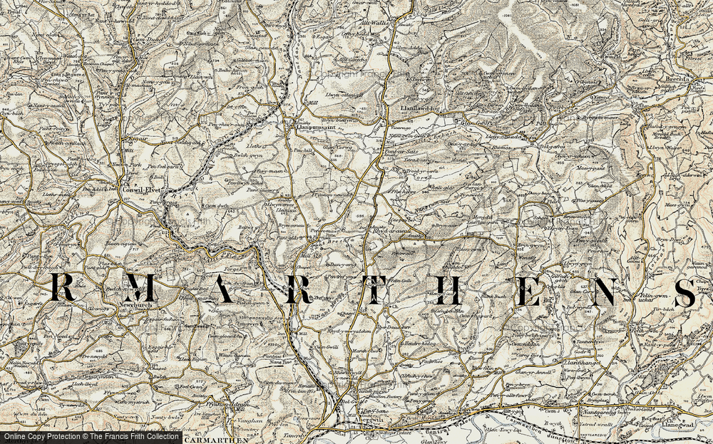 Old Map of Rhydargaeau, 1901 in 1901