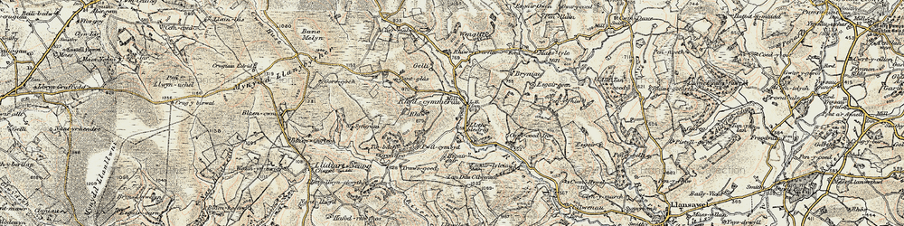 Old map of Afon Gorlech in 1900-1902