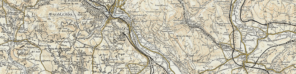 Old map of Rhydyfelin in 1899-1900