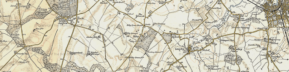 Old map of Riby in 1903-1908