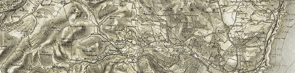 Old map of Tillybreak in 1908-1909
