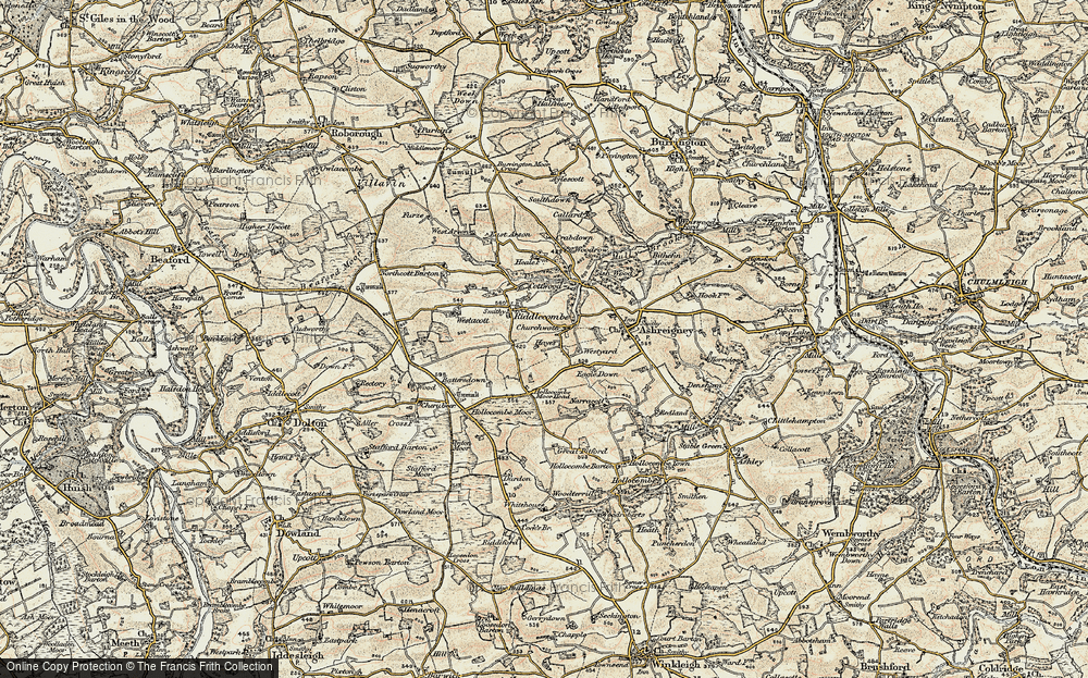 Old Map of Historic Map covering Westacott Barton in 1899-1900