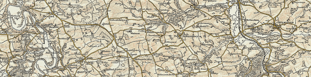 Old map of Westacott Barton in 1899-1900