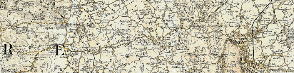 Old map of Ridgeway Cross in 1899-1901