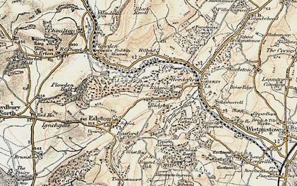 Old map of Horderley in 1902-1903